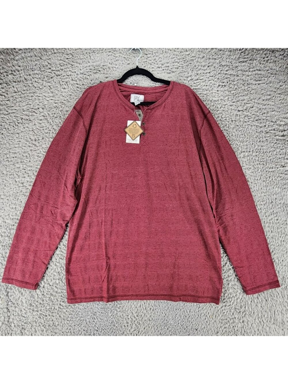 PX Shirt Mens XXL Burgundy Red Long Sleeve Pullover Button Henley *NWT*
